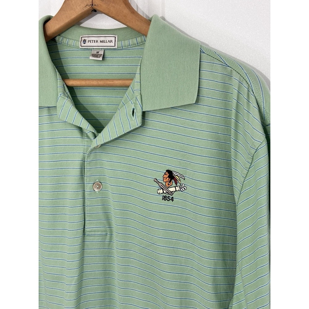 Peter Millar Men's M Green Striped Polo Shirt Embroidered 1854 Golf Cotton 0641
